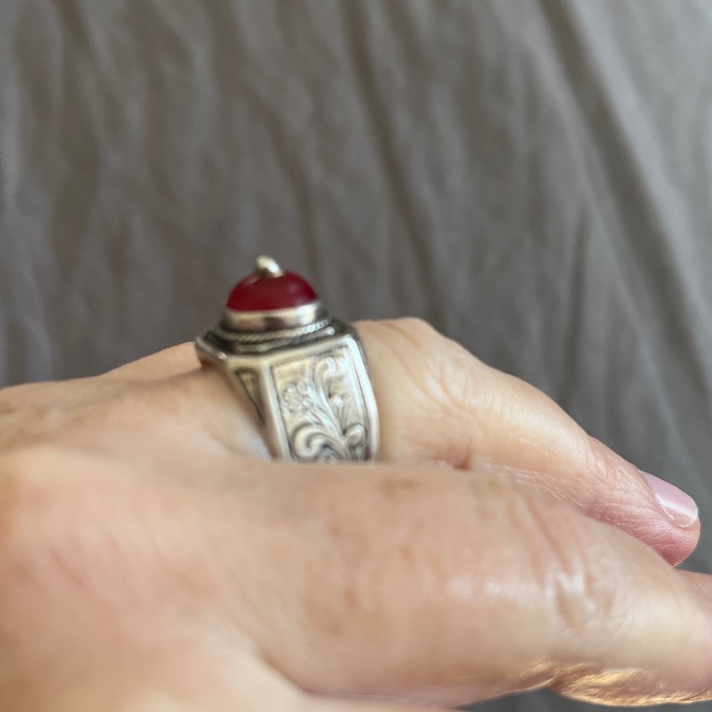 Vintage Berber Tribal Solid Silver Ring With Carn… - image 5